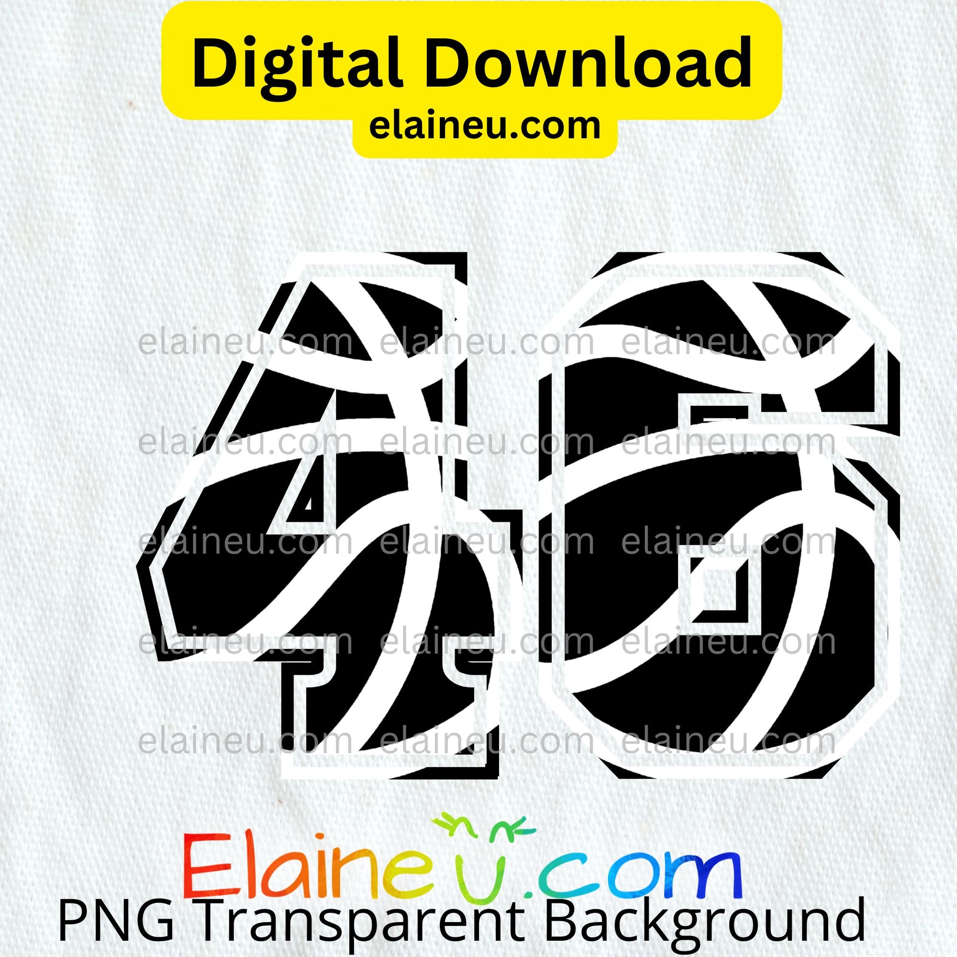 Basketball varsity sports numbers digital download featuring 0–9 in bold black with white basketball line details. Athletic varsity-style font ideal for sports projects, jerseys, posters, team banners, and party décor. Includes 300 DPI PNG with transparent backgrounds and JPG with white backgrounds. Perfect for basketball-themed events, designs, and digital crafts.