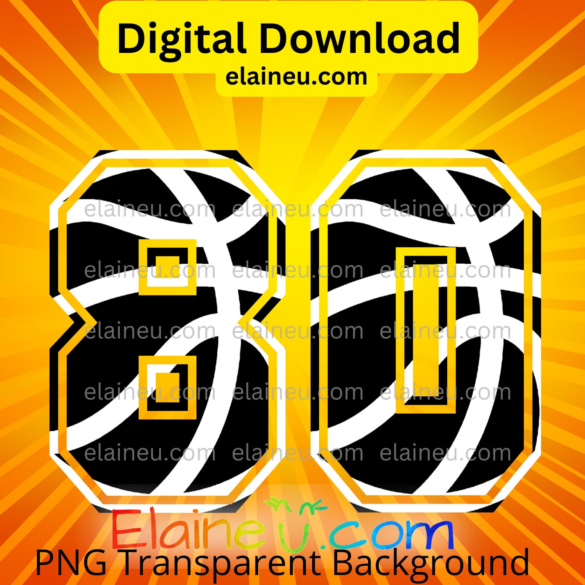 Basketball varsity sports numbers digital download featuring 0–9 in bold black with white basketball line details. Athletic varsity-style font ideal for sports projects, jerseys, posters, team banners, and party décor. Includes 300 DPI PNG with transparent backgrounds and JPG with white backgrounds. Perfect for basketball-themed events, designs, and digital crafts.