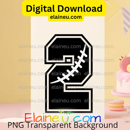 Black varsity sports numbers digital download featuring 0–9 in a bold athletic font with white football seam details inside each number. Simple and sporty design perfect for football parties, team banners, jerseys, and printable crafts. Includes 300 DPI PNG files with transparent backgrounds and JPG files with white backgrounds.