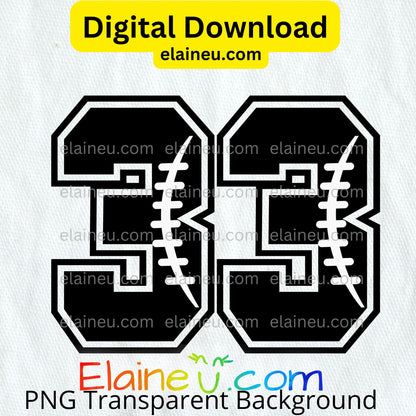 Black varsity sports numbers digital download featuring 0–9 in a bold athletic font with white football seam details inside each number. Simple and sporty design perfect for football parties, team banners, jerseys, and printable crafts. Includes 300 DPI PNG files with transparent backgrounds and JPG files with white backgrounds.