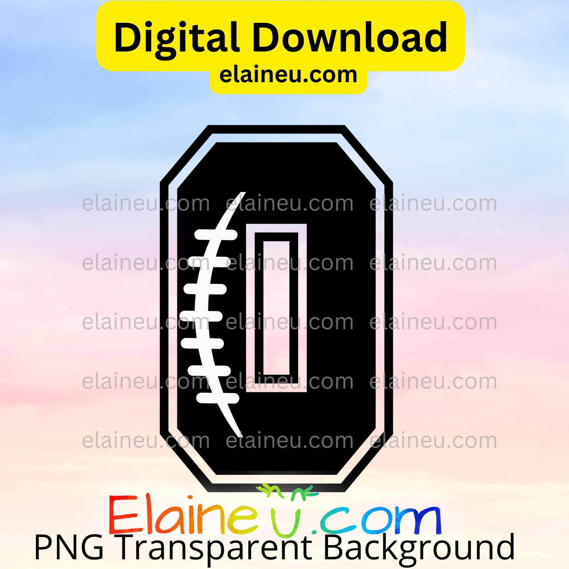 Black varsity sports numbers digital download featuring 0–9 in a bold athletic font with white football seam details inside each number. Simple and sporty design perfect for football parties, team banners, jerseys, and printable crafts. Includes 300 DPI PNG files with transparent backgrounds and JPG files with white backgrounds.