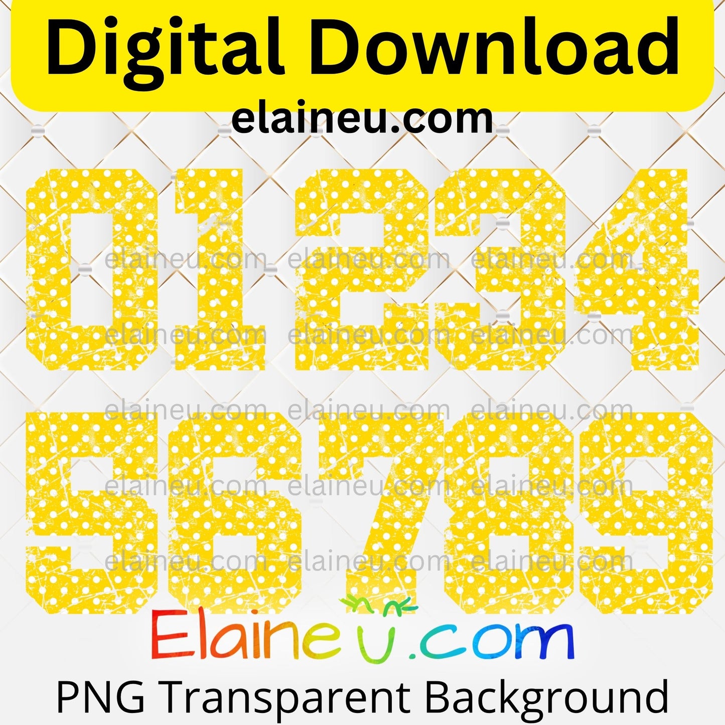 Yellow numbers with a transparent background on a white grid background, featuring 'Elaine U' branding.
