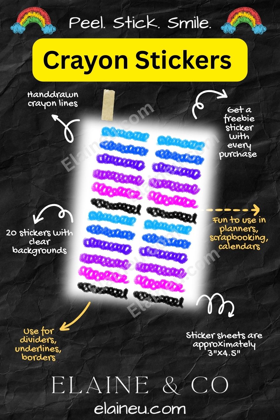 Planner Stickers – Loopy Divider Line Stickers with Clear Backgrounds (Handdrawn Crayon Doodles), EU-Planner-102