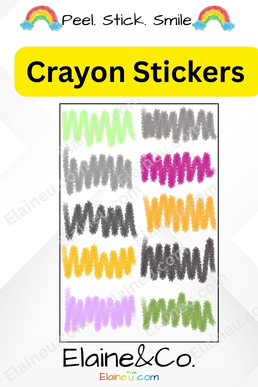 Planner Stickers – Handdrawn Crayon Doodle Zig Zag Stickers with Clear Backgrounds, EU-Planner-101