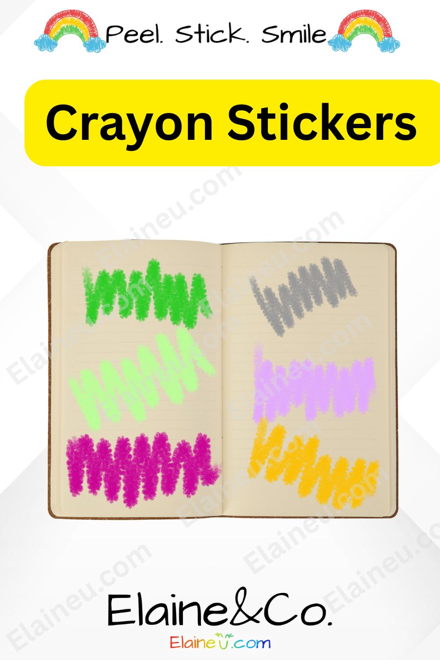 Planner Stickers – Handdrawn Crayon Doodle Zig Zag Stickers with Clear Backgrounds, EU-Planner-101