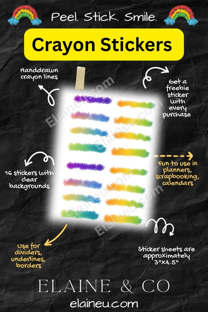 Planner Stickers – Thick Crayon Line Stickers with Clear Backgrounds for Journals and Bujo, EU-Planner-105