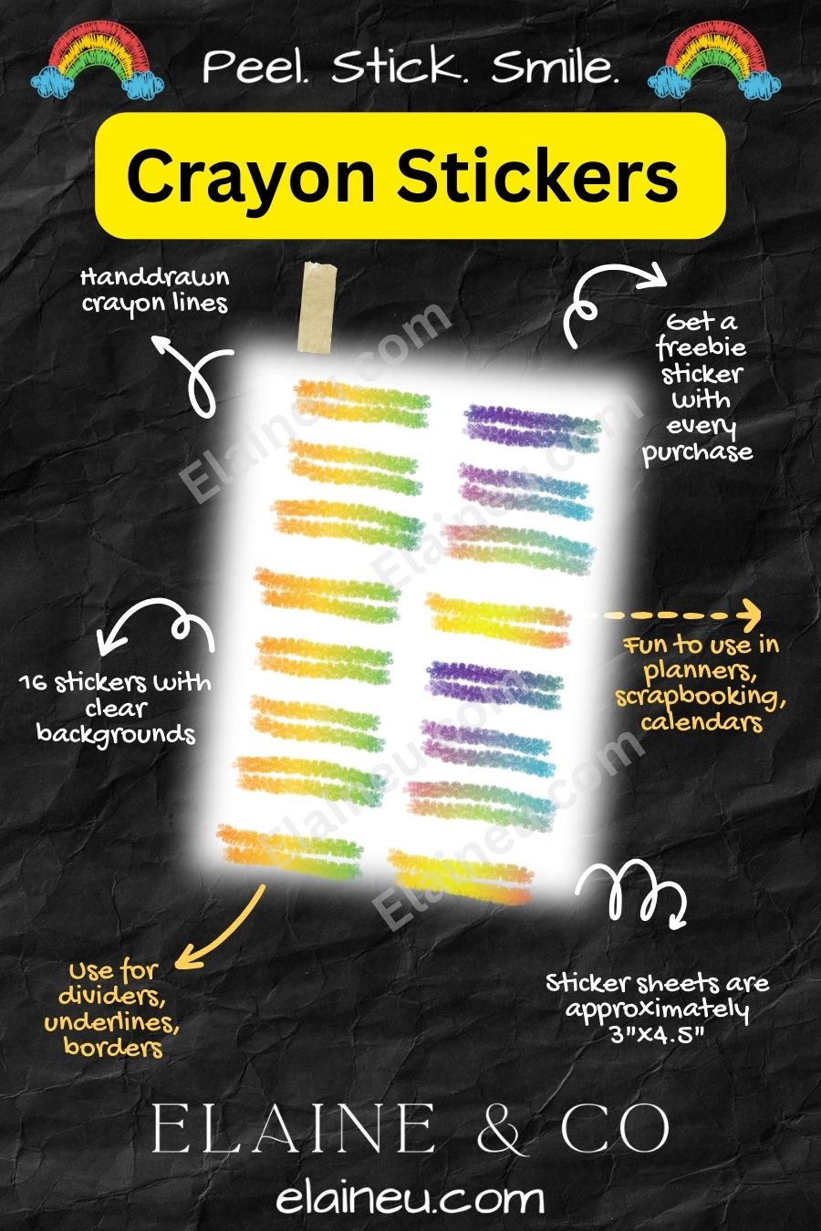 Planner Stickers – Double Underline Crayon Line Stickers with Clear Backgrounds, EU-Planner-106