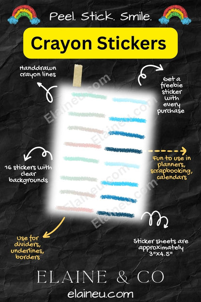 Planner Stickers – Thin Underline Handdrawn Crayon Line Stickers with Clear Backgrounds, EU-Planner-107