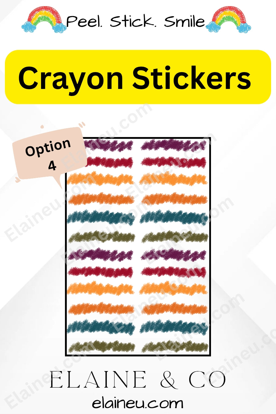 Crayon stickers packaging with colorful crayon illustrations and brand name.