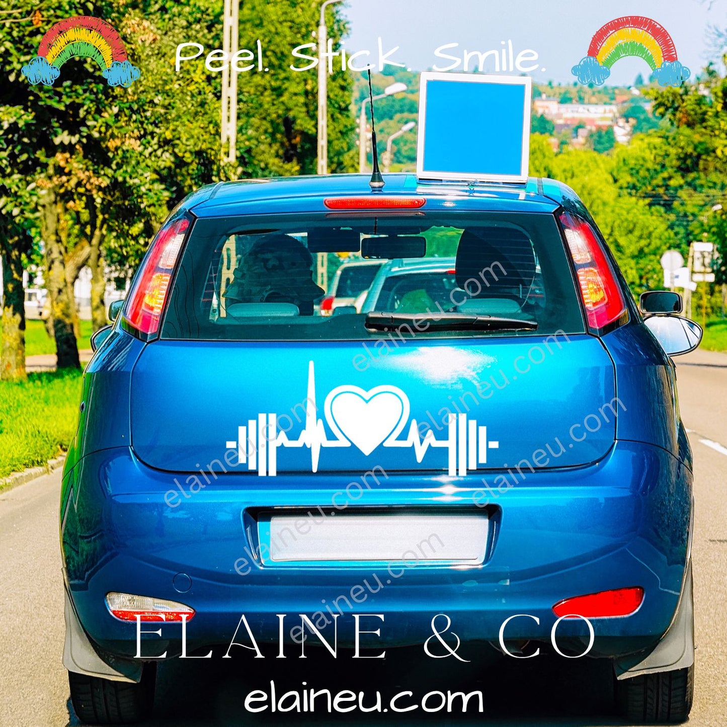 Workout decal sticker featuring a barbell and heart design, available in black, white, red, brushed gold, and blue. Made from durable vinyl for cars, laptops, tumblers, and gym gear. Perfect for CrossFit athletes, fitness lovers, and trainers. Sizes shown in images are not to scale – refer to size options for details.