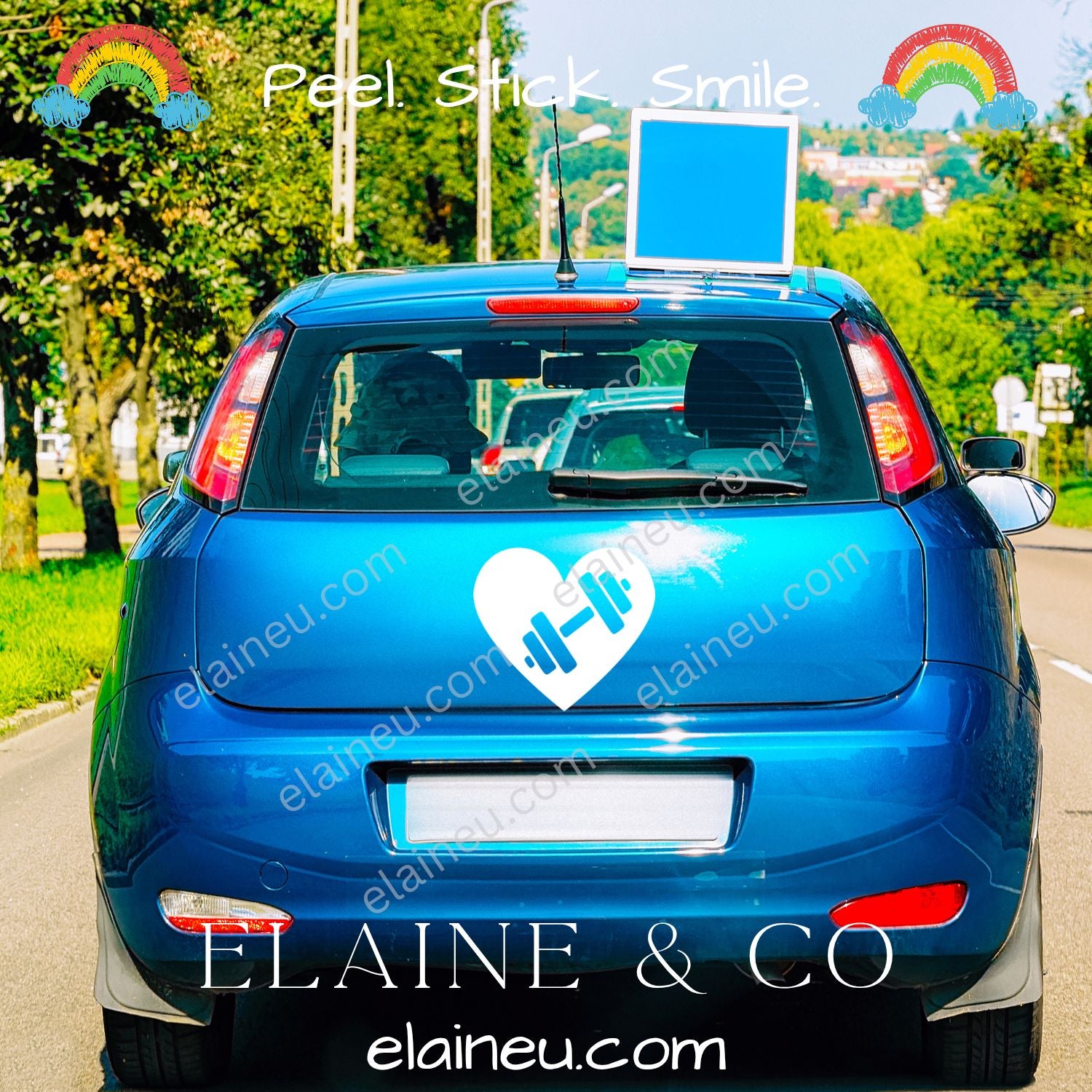 Heart and barbell decal applied to a car window, showing the fitness-inspired design that represents strength and passion. Weatherproof vinyl perfect for gym lovers, athletes, and CrossFit fans.