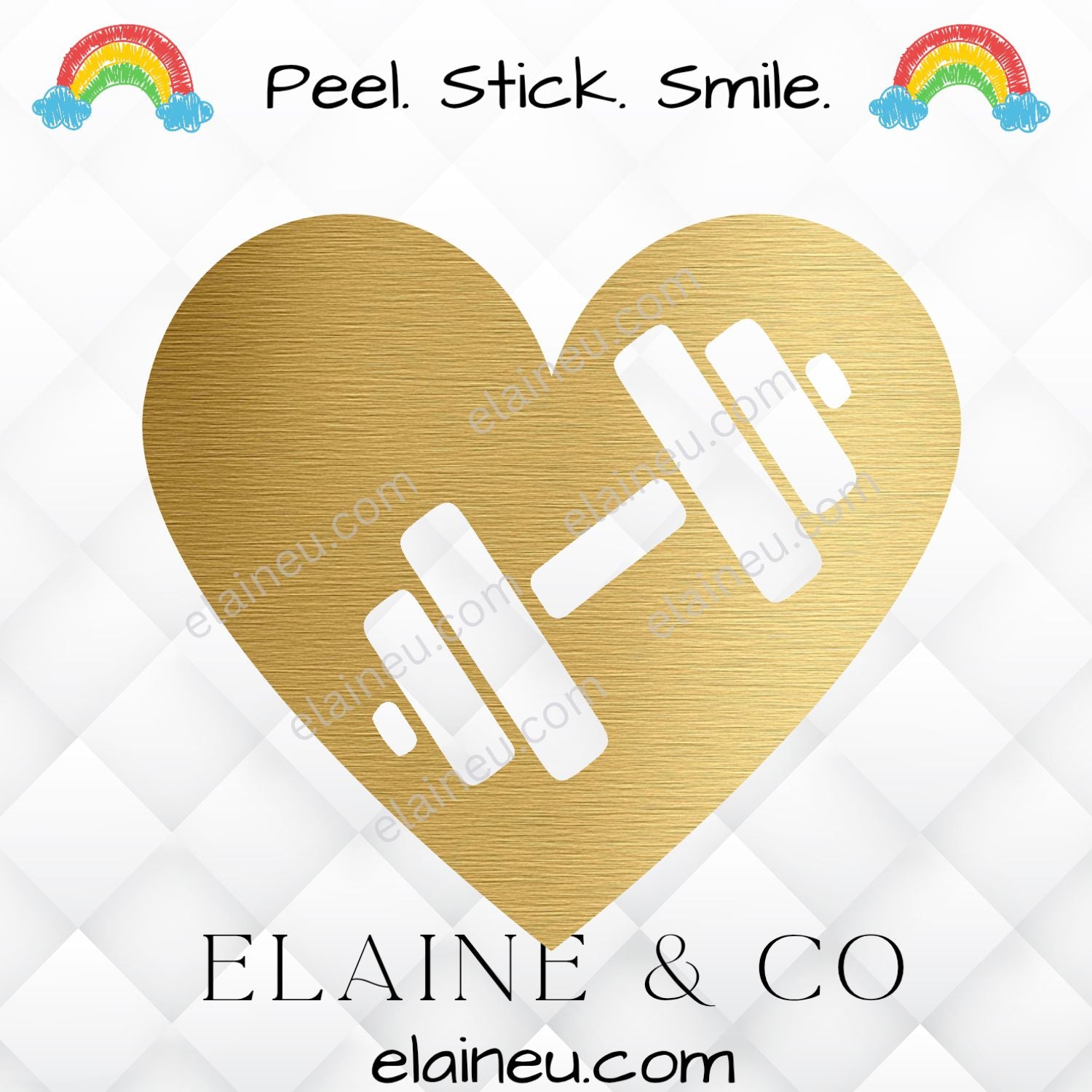 Barbell and heart decals in multiple colors including black, white, red, brushed gold, and blue. Durable vinyl stickers for fitness lovers and athletes. Perfect for decorating gym gear, laptops, and cars.