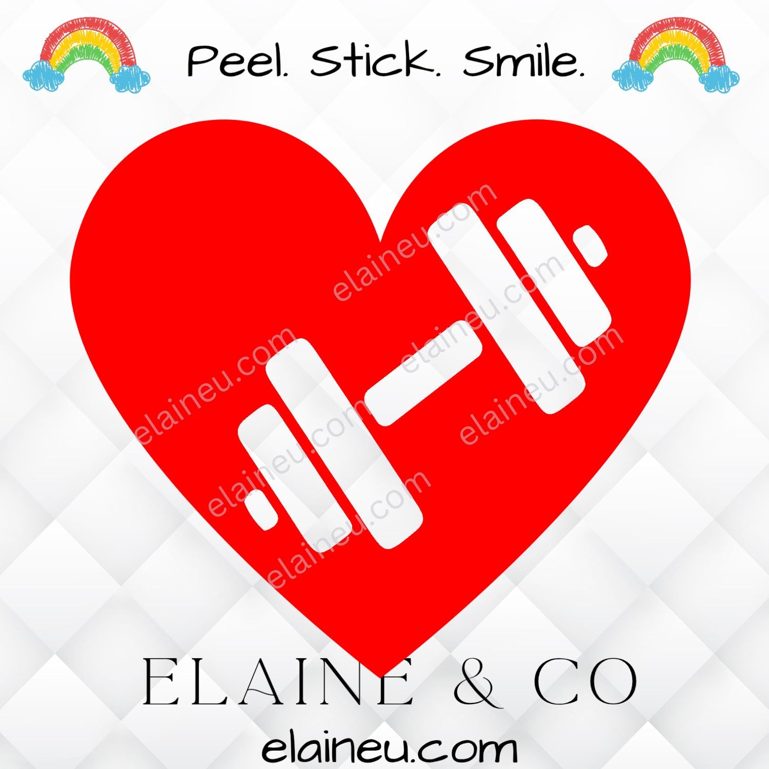 Close-up view of the barbell and heart vinyl decal showing the clean cut lines, matte finish, and high-quality waterproof material. Ideal for car windows, laptops, or water bottles.