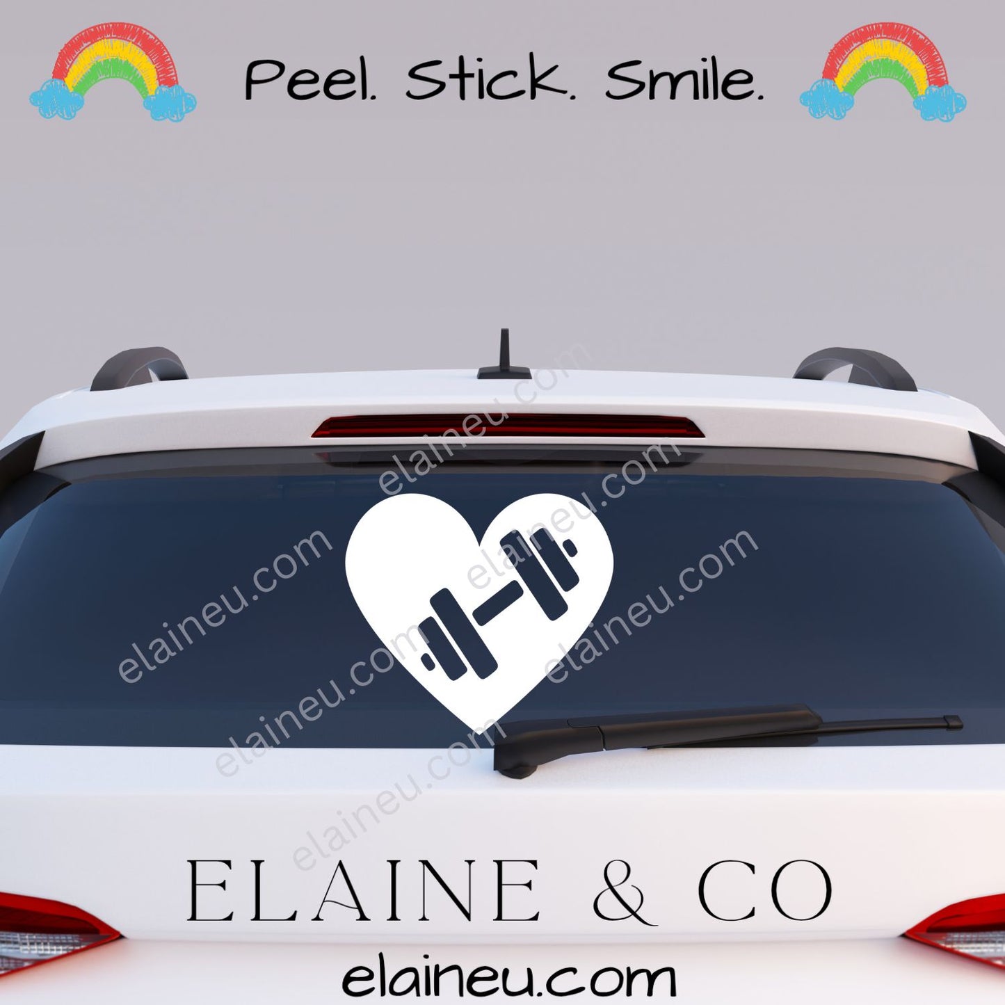 Heart and barbell decal applied to a car window, showing the fitness-inspired design that represents strength and passion. Weatherproof vinyl perfect for gym lovers, athletes, and CrossFit fans.