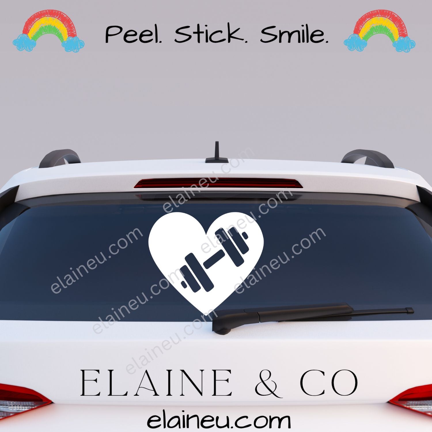 Heart and barbell decal applied to a car window, showing the fitness-inspired design that represents strength and passion. Weatherproof vinyl perfect for gym lovers, athletes, and CrossFit fans.