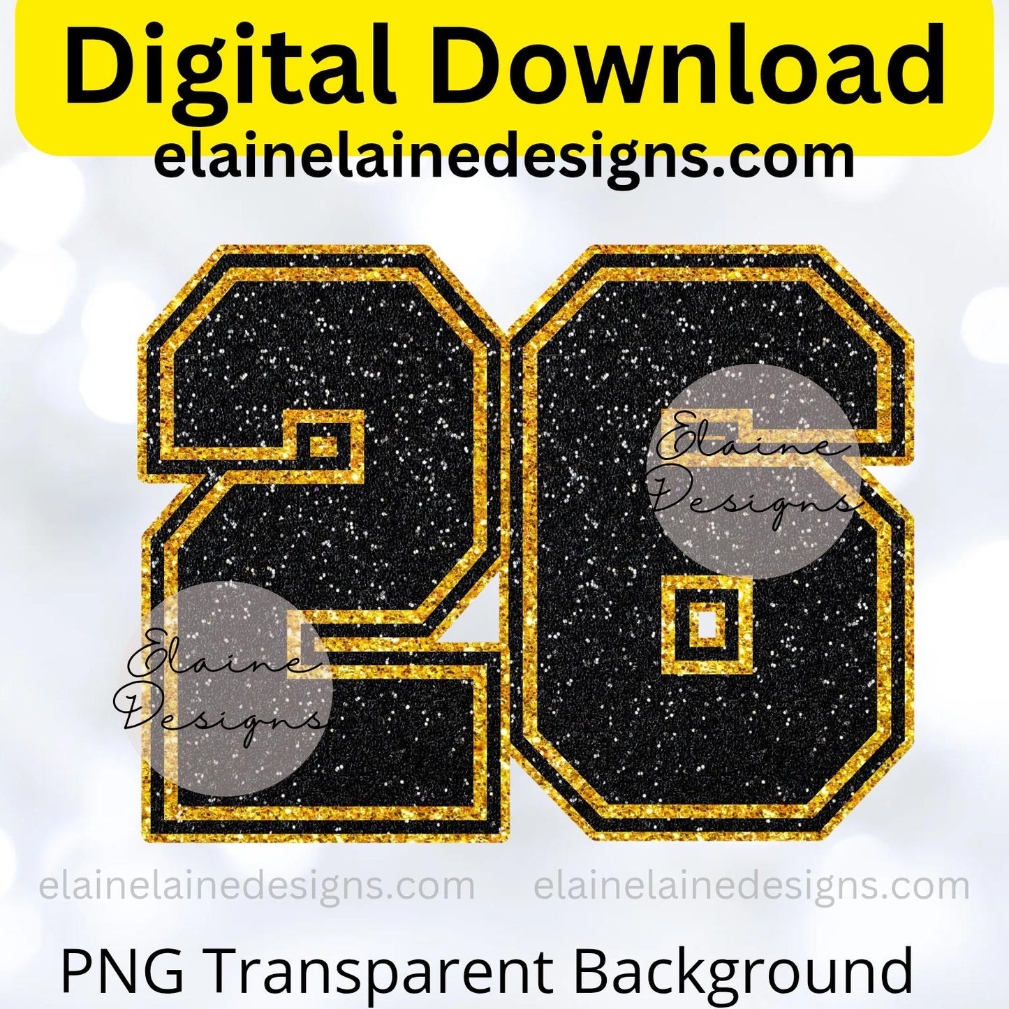Black &amp; Gold Glitter Varsity Sports Numbers 0–9 | Digital Download PNG, EED-N-669