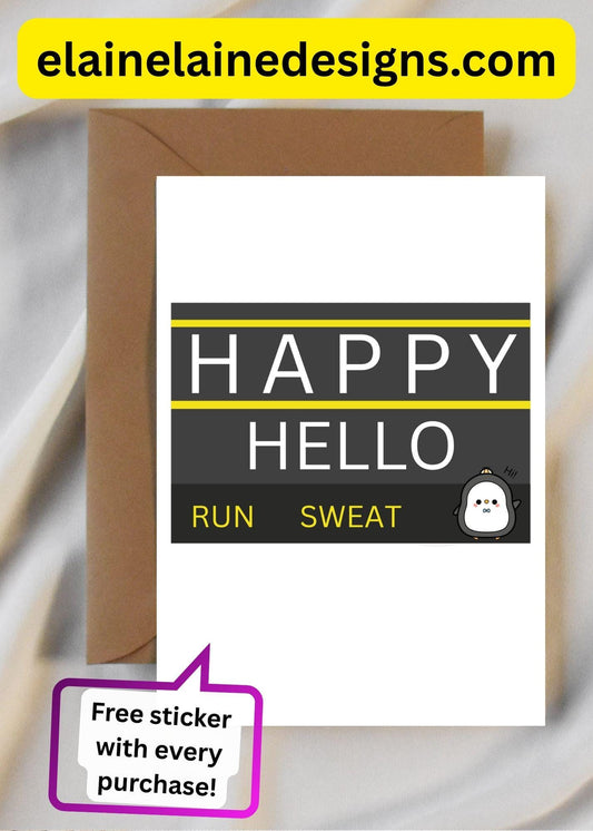 Hyrox Hello Card – Run, Sweat, Connect | Funny Fitness WOD Greeting Card | Free Sticker, EED-CARDS-8