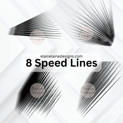 Hand-Drawn Speed Line Bundle – 8 Comic Book Speed Lines | Digital Download PNG & JPG, EED-Lines-399