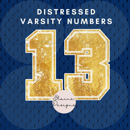 Varsity Gold Numbers Clipart – Sports Numbers PNG | Grunge & Distressed Style | Baseball, Basketball, Softball, EED-N-395