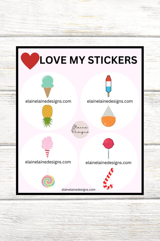 Tennis Spin Stickers – Fruits Theme (Ice Cream or Pineapple, Lollipop or Candy Cane, Cotton Candy or Lollipop, Popsicle or Snow Cone), Tennis stickers, Tennis Butts, EED-SPIN-109