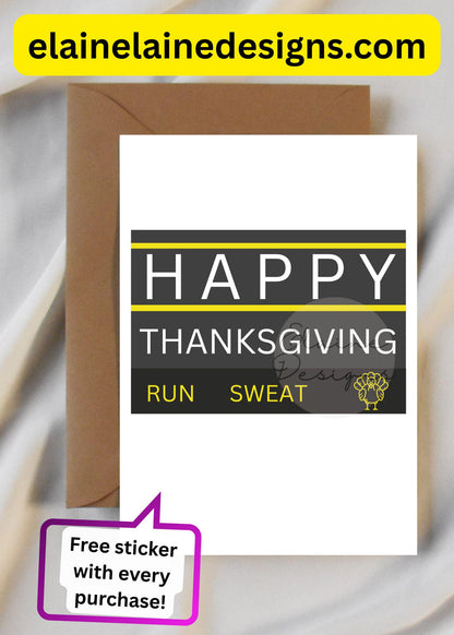 Hyrox Thanksgiving Card – Run, Sweat, Eat Turkey | Funny Fitness WOD Holiday Card | Free Sticker, EED-CARDS-5