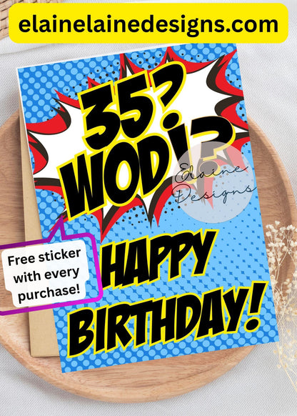 Custom Age WOD Happy Birthday Card | Comic Book Fitness Birthday Card | HYROX CrossFit Gift, EED-CARDS-41
