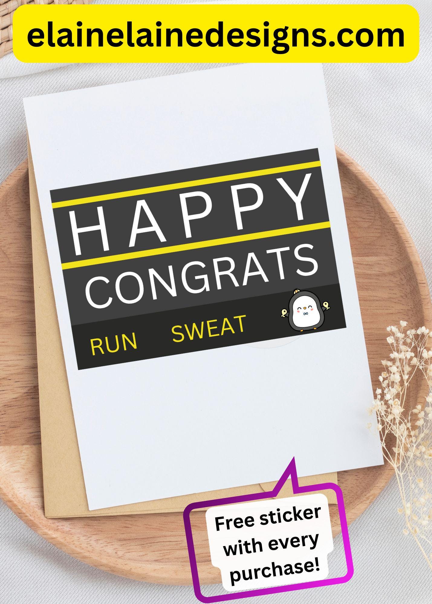 Hyrox Congratulations Card – Run, Sweat, Celebrate! | Funny Fitness WOD Greeting Card | Free Sticker, EED-CARDS-9