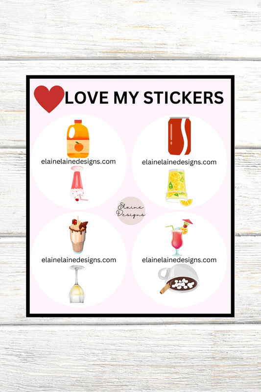Tennis Spin Stickers – Food &amp; Drinks Theme (Orange Juice or Strawberry Sundae, Coke or Lemonade, Cocktail or Hot Chocolate, Chocolate Sundae or White Wine), Tennis stickers, Tennis Butts, Racquet Stickers, Pickleball Stickers, EED-SPIN-113