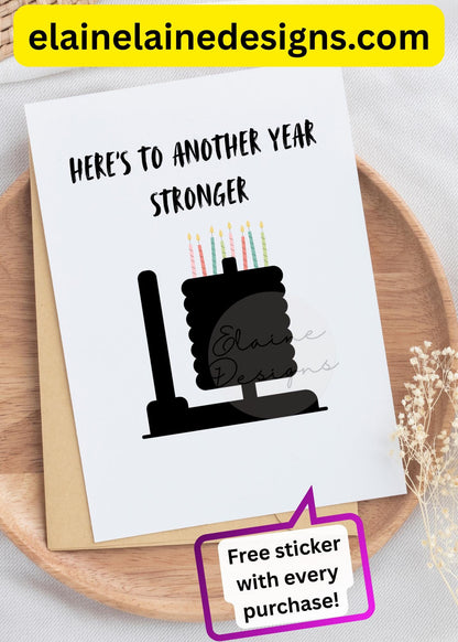 Hyrox Birthday Card – Funny Sled Push with Candles | Fitness WOD Birthday Card | Free Sticker, EED-CARDS-11