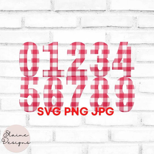 Digital Red and White Checkered Number Set | Gingham Buffalo Plaid Numbers 0-9 | Printable DIY Crafts, EED-N-90