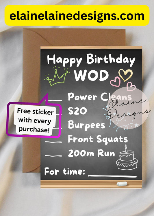 Happy Birthday WOD Card | CrossFit &amp; HYROX Fitness Birthday Card | Customizable Chalkboard Workout, EED-CARDS-35
