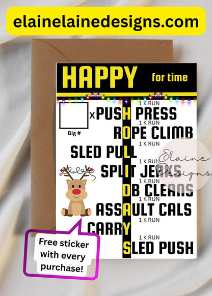 Happy Holidays WOD Card – Hyrox &amp; CrossFit Fitness Gift | Interactive Workout Holiday Card | Free Sticker, EED-CARDS-21