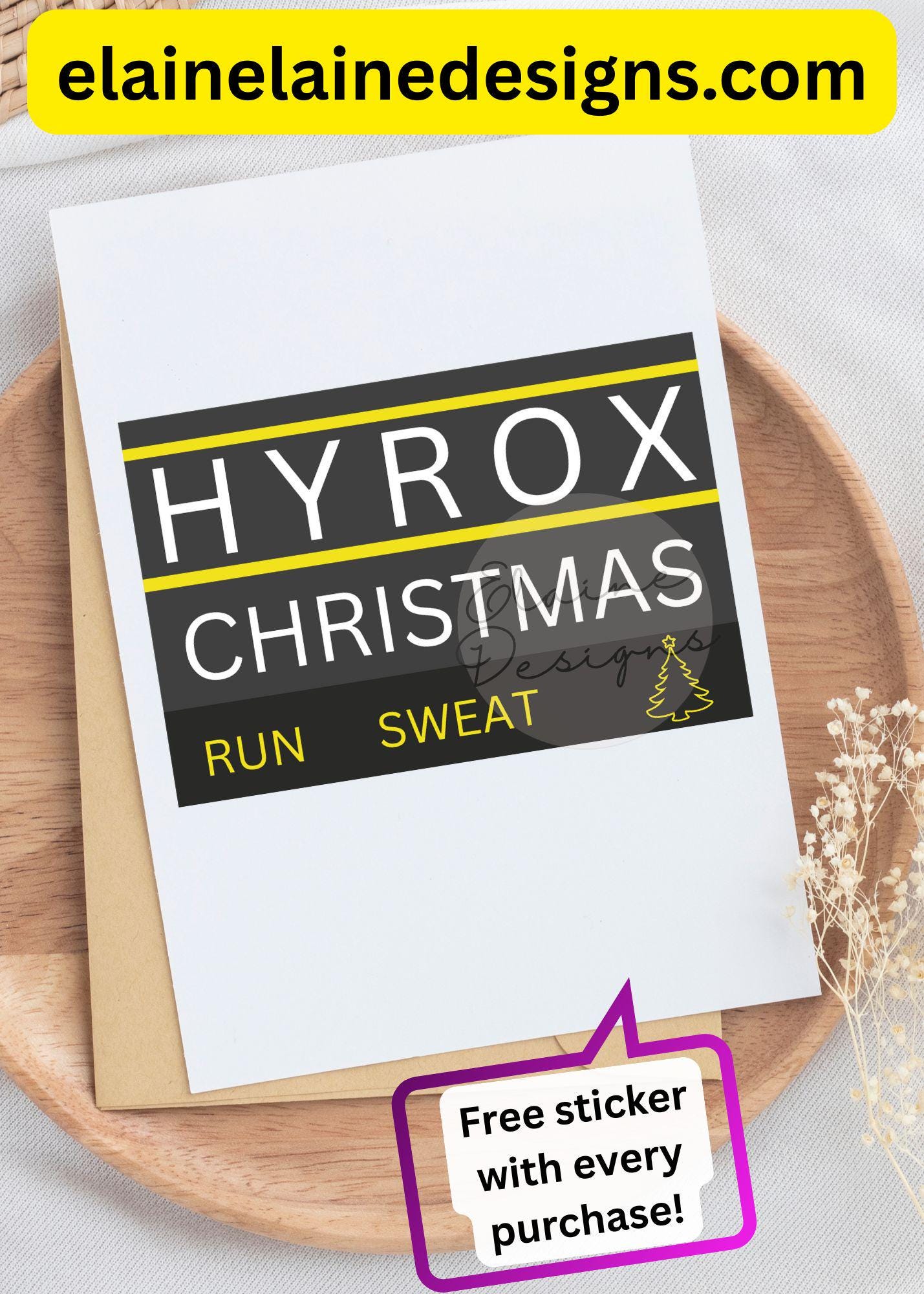 Hyrox Christmas Card – Run, Sweat, Sled Push a Christmas Tree | Funny Fitness Holiday Card | Free Sticker, EED-CARDS-6
