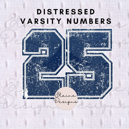 Blue Grunge Distressed Varsity Numbers 0-9 | PNG Sports Numbers for Soccer, Volleyball, Hockey &amp; Team Events, EED-N-396