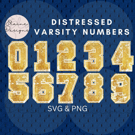 Varsity Gold Numbers Clipart – Sports Numbers PNG | Grunge & Distressed Style | Baseball, Basketball, Softball, EED-N-395