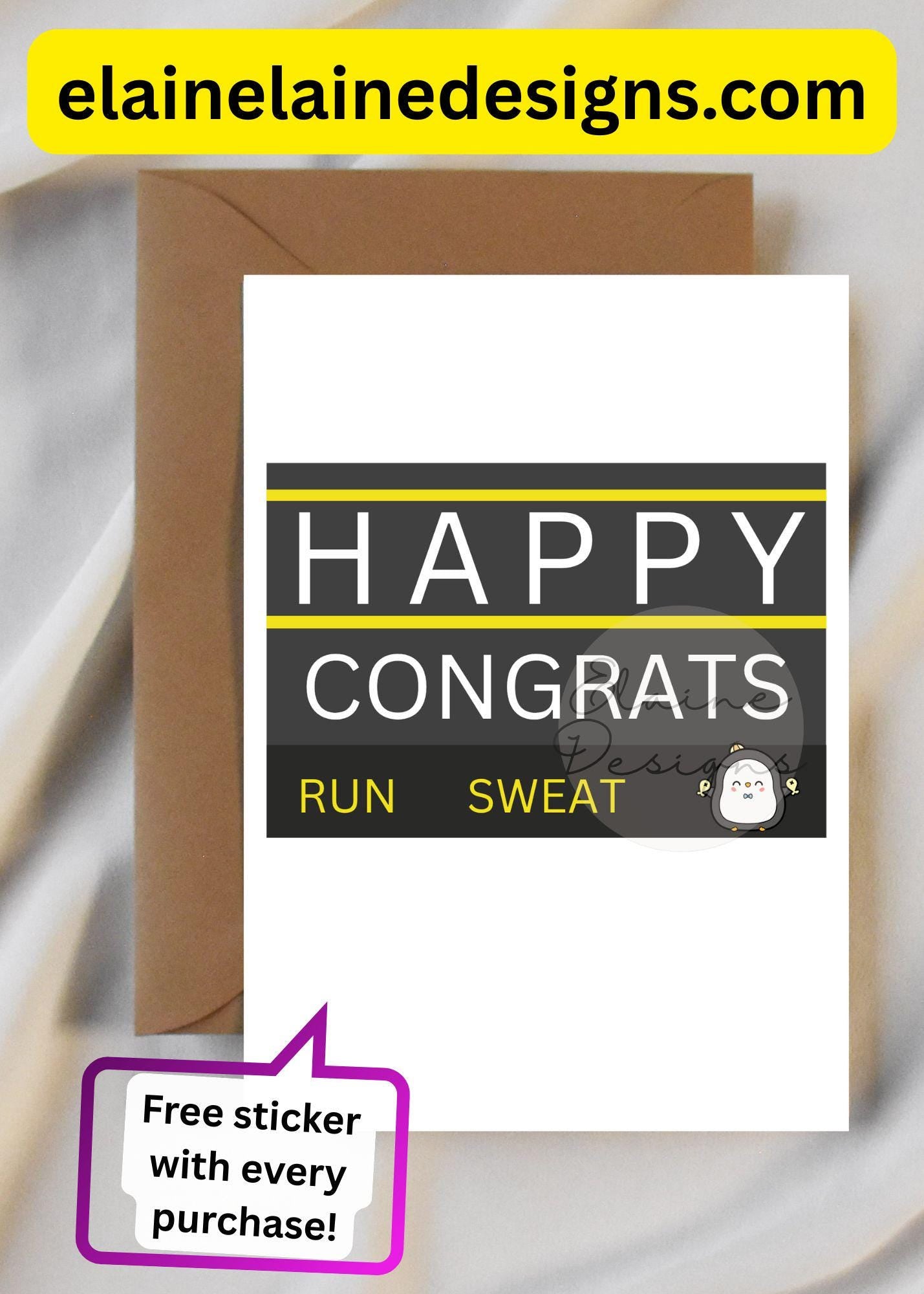 Hyrox Congratulations Card – Run, Sweat, Celebrate! | Funny Fitness WOD Greeting Card | Free Sticker, EED-CARDS-9