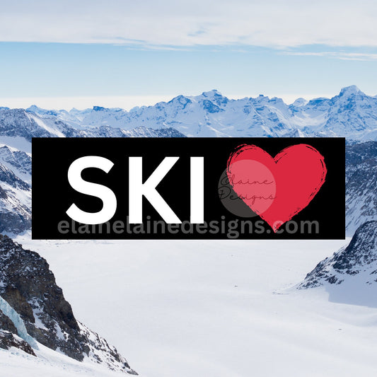 Ski or Snowboard Sticker – Black Rectangle with SKI Heart or RIDE Heart, ski sticker, snowboarding sticker, ride sticker, EED-SKI-183